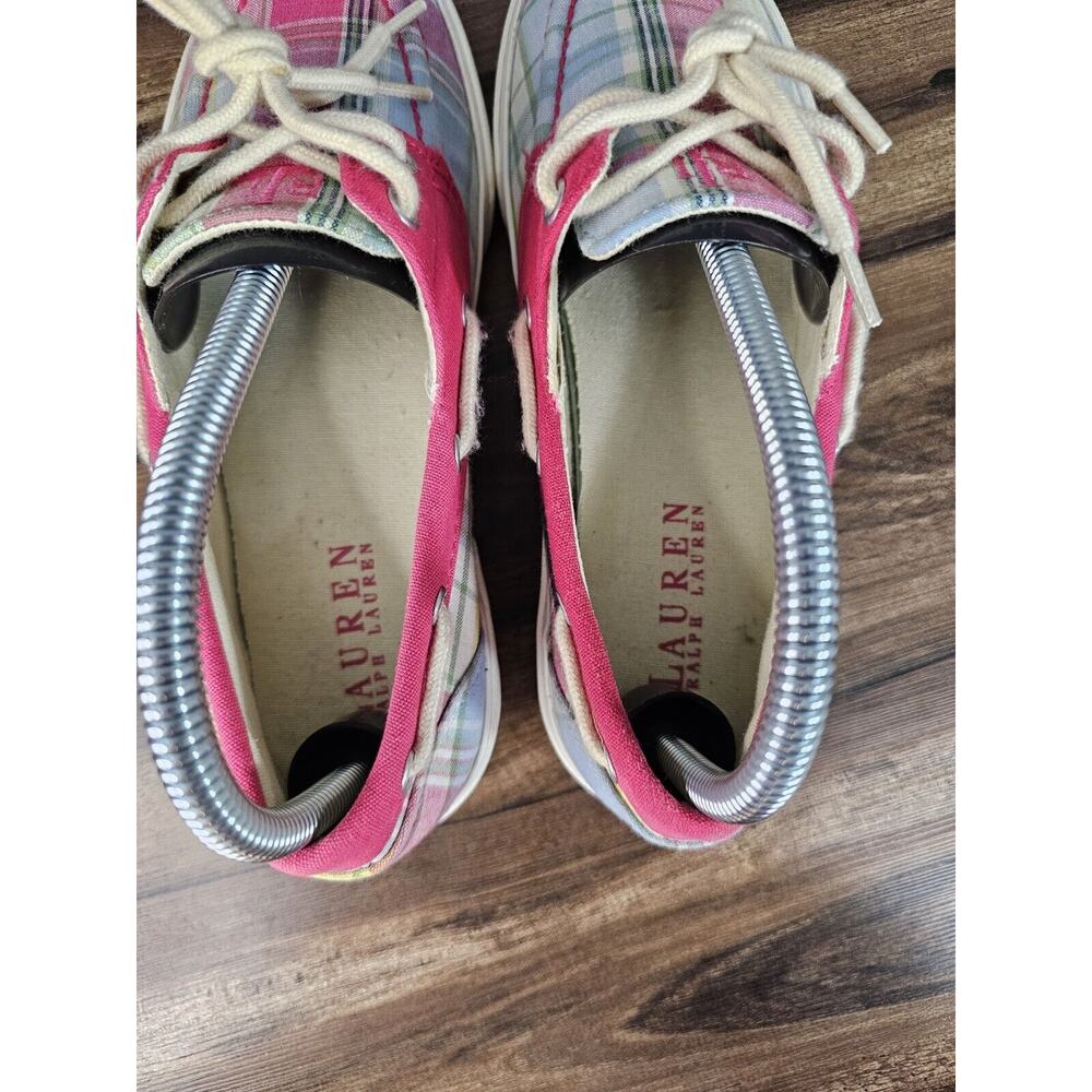 Lauren by Ralph Lauren Breeana Pink Plaid Print Canvas Boat Shoes Size Womens 7B - Picture 9 of 14